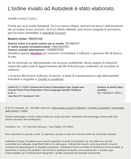 1. Email #1 Ricezione della e-mail ordine elaborato